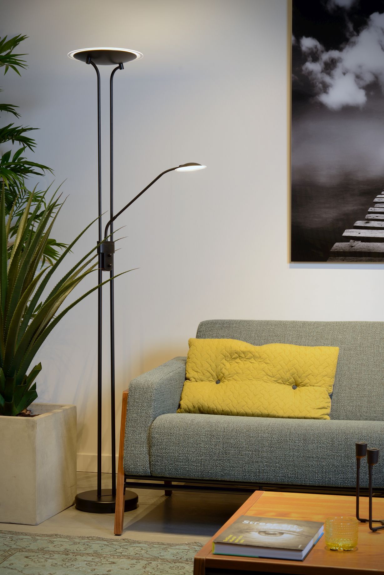 Lucide CHAMPION-LED - Stojacia lampa na čítanie - LED Dim. - 3000K - Čierna